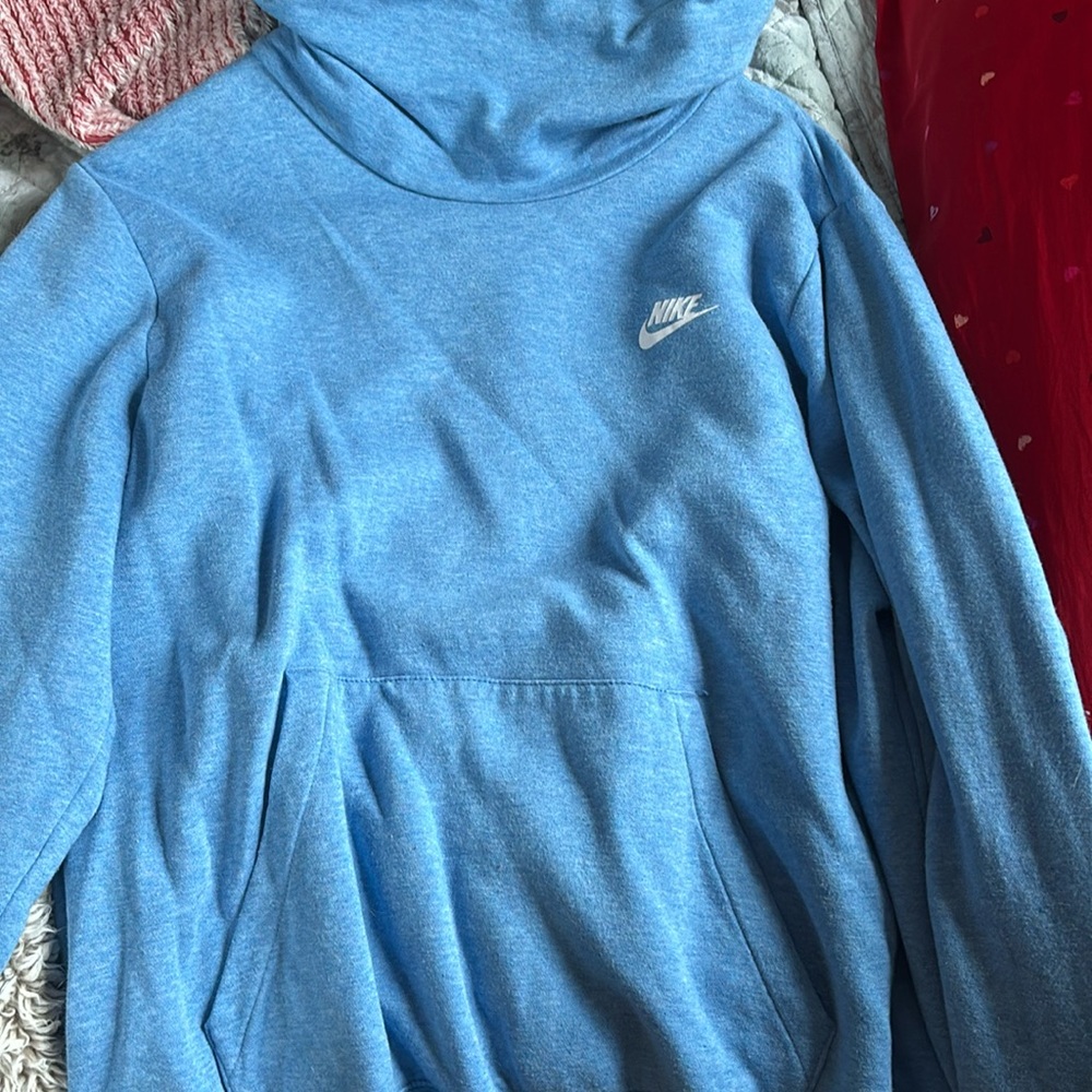 blue nike turtle neck sweatshirt.
